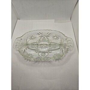 Vintage Anchor Hocking Clear Glass Oval Divided Pickle / Olive Dish